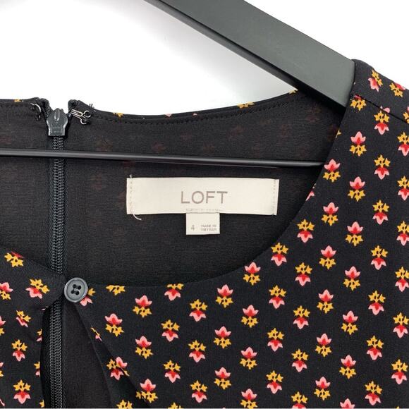 LOFT Long Sleeve Keyhole Neck Mini Dress Black Pink Yellow 4 - Picture 5 of 8